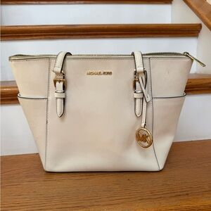 Michael Kors Ivory Saffiano Leather Tote with Gold Hardware